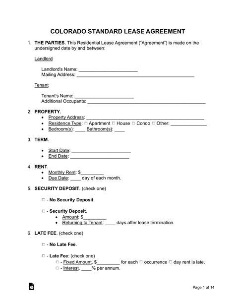 Colorado Lease Agreement Template