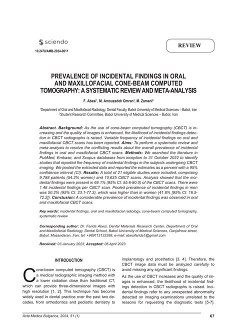 Pdf Prevalence Of Incidental Findings In Oral And Maxillofacial Cone