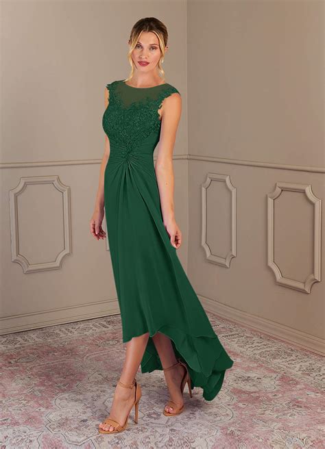 Azazie Endora Dark Green A Line Scoop Lace Chiffon Dress Azazie Ca