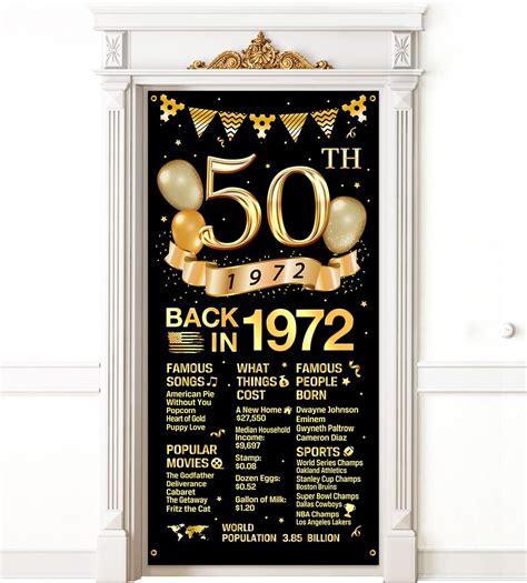 50th Birthday Door Cover Banner Decorations Black Gold