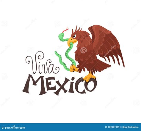 Mexican Eagle Devouring Snake Etching Vector Illustration