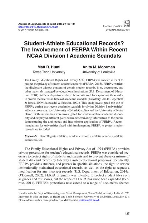 (PDF) Student-Athlete Educational Records? The Involvement of FERPA