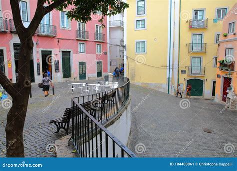 Lisbon Portugal November 2 2017 Colorful Square And Narrow Streets