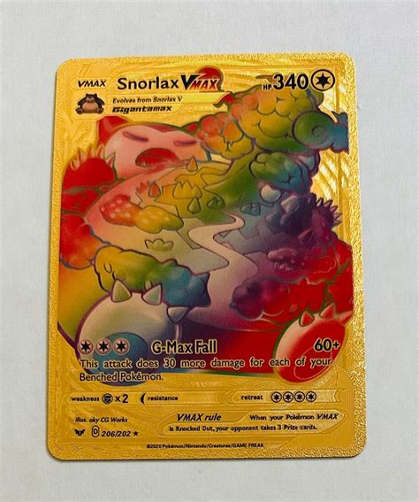 Snorlax VMAX Rainbow Metal Gold Foil Pokemon Card Fan Art Card Values