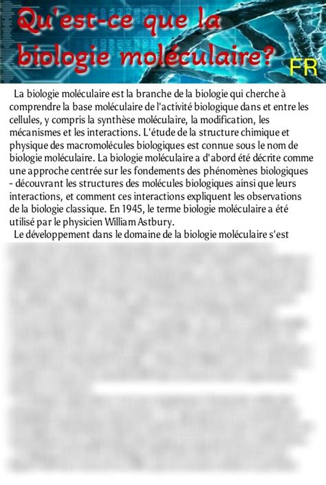 SOLUTION Qu Est Ce Que La Biologie Mol Culaire Studypool