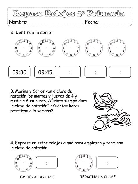 Repaso Relojes 2º Primaria PDF