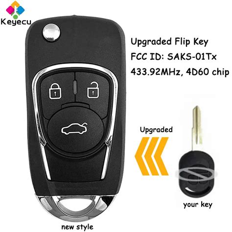 KEYECU Upgraded Flip Remote Key With 3 Btns 433 92MHz 4D60 For