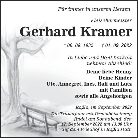 Traueranzeigen Von Gerhard Kramer Abschied Nehmen De