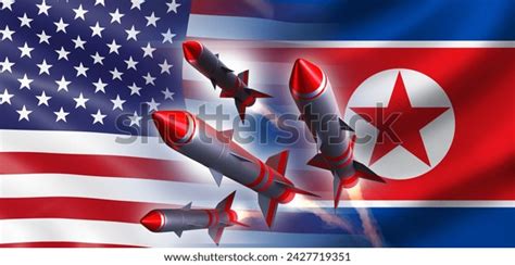 Ballistic Missiles Flags Usa North Korea Stock Illustration