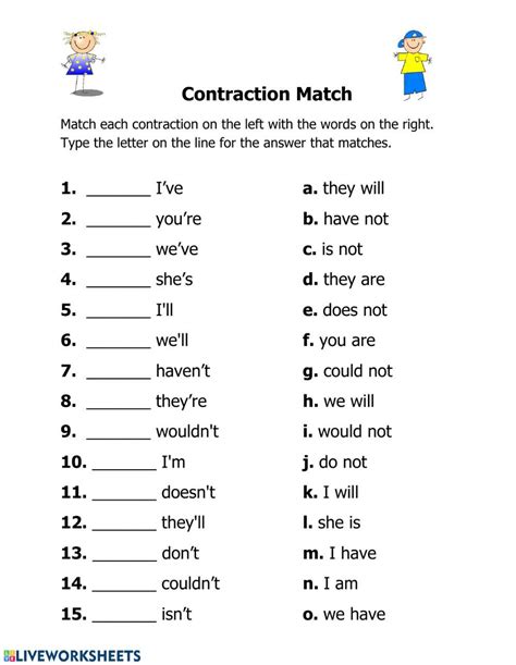 Contractions Matching Worksheet Artofit