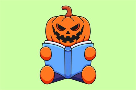 Cute Pumpkin Halloween Reading Book Graphic By Artcuboy Creative Fabrica