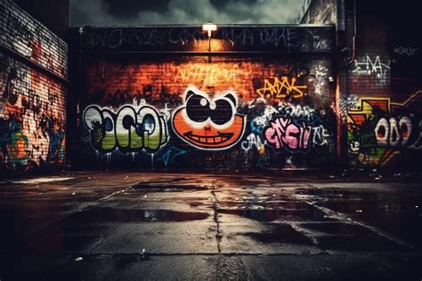 Premium AI Image | Dark brick wall graffiti background