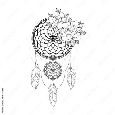 Dream Catcher With Flowers Drawing