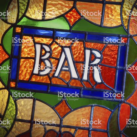 Colorful Stained Glass Window With Bar Written On It Window Stained Stained Glass Glass Bar