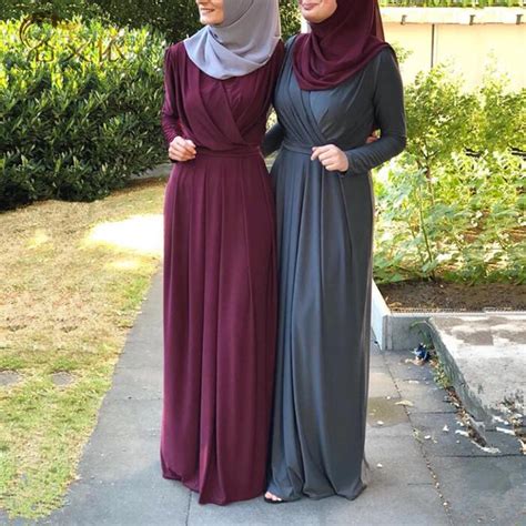 New Design Plain Ruffles Muslim Maxi Dress Women Gown Muslim Robe