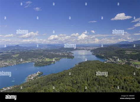 Panoramic View Of Lake Worthersee Stock Photo Alamy