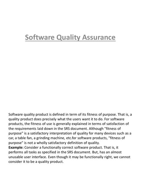 Software Quality Assurance Pdf Software Quality Quality Assurance