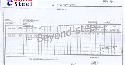 Mill Test Certificate Sm490 Ya Thk 12mm Beyond Steel