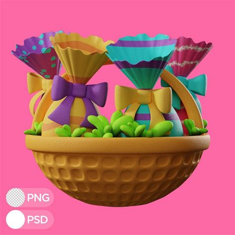 Premium Psd 3d Illustration Basket Easter Eggs