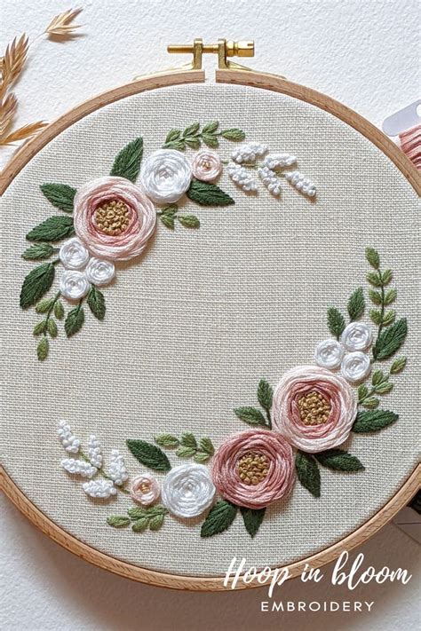 White And Pink Rose Wreath Embroidery Tutorial For Beginners