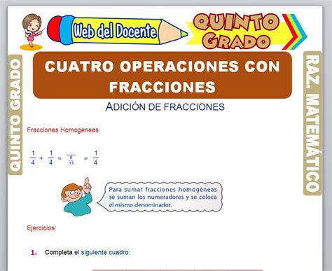 Cuatro Operaciones Con Fracciones Para Quinto Grado De Primaria