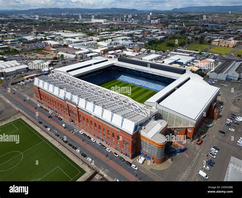 Aerial View Of Ibrox Park Football Stadium Home Of Rangers Fc At Ibrox