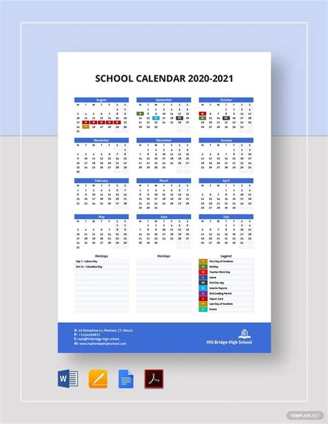 A School Calendar For The Year 2021