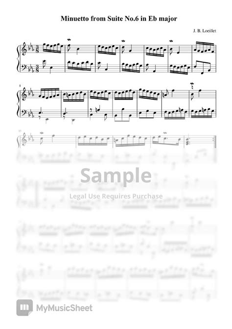 J B Loeillet Minuetto From Suite No 6 In Eb Major 악보