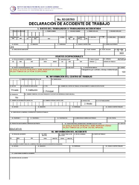 DeclaraciÓn De Accidentes Formato Pdf Agua Al Por Menor