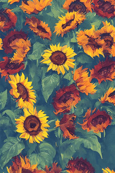 Dramatic Yellow Orange Sunflowers In Natural Environment · Creative Fabrica