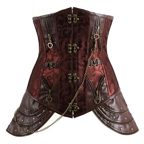 Abbille Steampunk Sexy Brown Steampunk Corset Women Bustiers Corsets