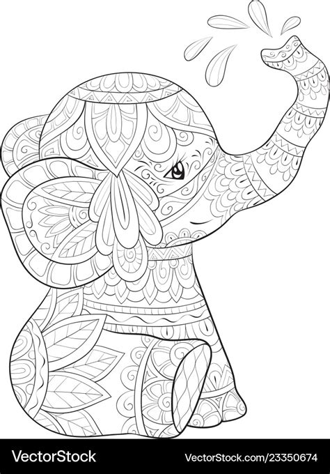 Adult Coloring Bookpage A Cute Elephant Image For Vector Image