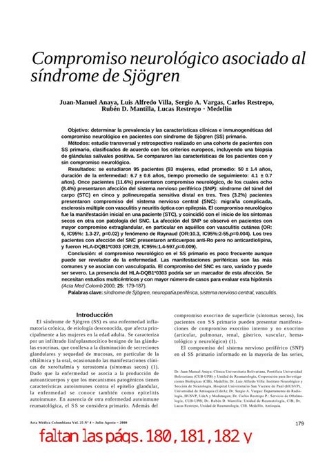 Pdf Compromiso Neurol Gico Asociado Al S Ndrome De Asociada A