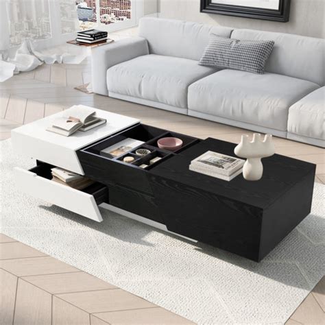 Ivy Bronx Table Basse Plateau Coulissant Moderne Avec Rangement En