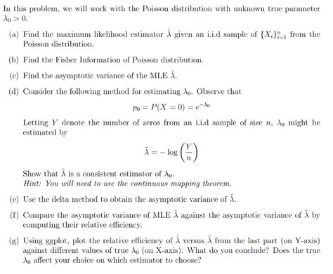 In This Problem We Will Work With The Poisson Chegg