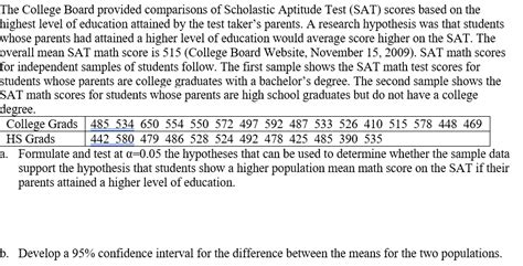 Solved The College Board Provided Comparisons Of Scholastic