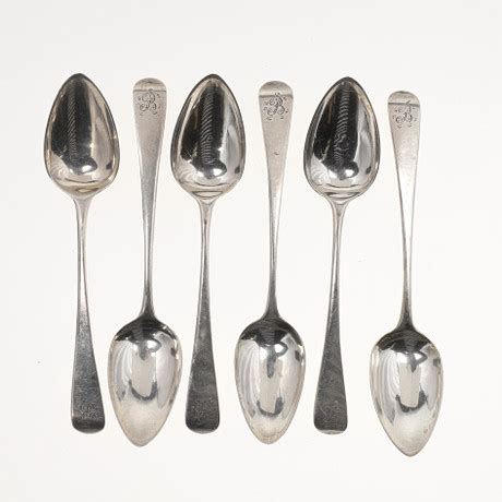 EN UPPSÄTTNING AV SEX GEORGE III SILVER GAMLA ENGELSKA MÖNSTER TESKEDAR Silver Metall