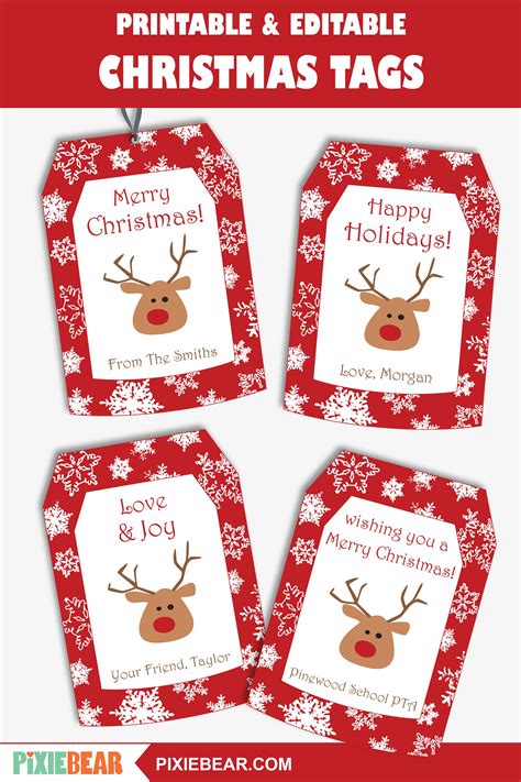 Reindeer Gift Tags Printable Christmas Tags Personalized Etsy