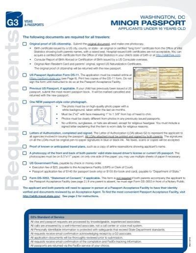 Minor Passport Instructions Under 16 Years G3 Visas Passports