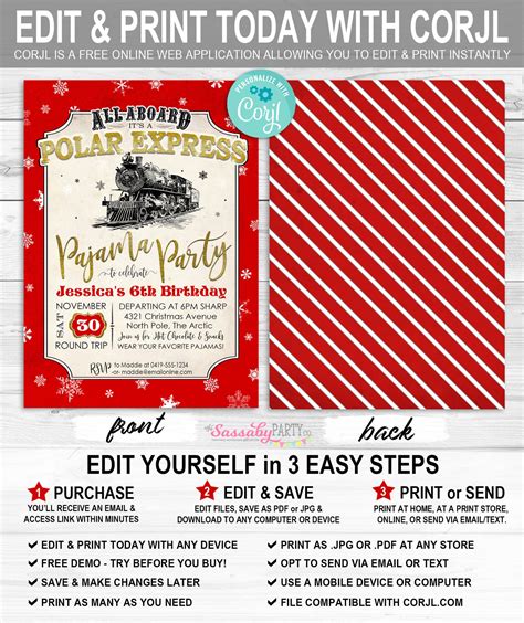 Polar Express Invitation Instant Download Partially Etsy Canada