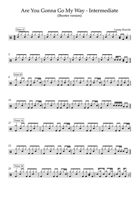 Are You Gonna Go My Way Intermediate Level Short Version Lenny Kravitz Drums Sheet Music