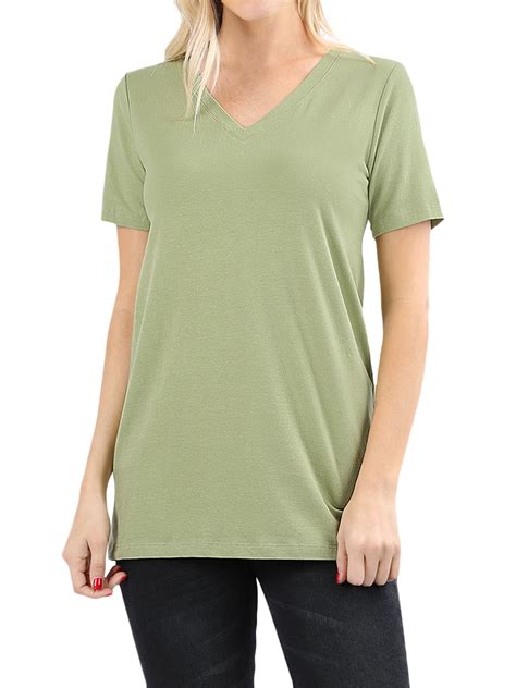 Zenana Women And Plus Size Cotton V Neck Short Sleeve Casual Basic Tee