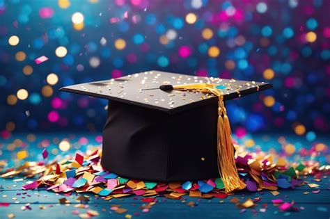 Premium Photo Gradution Cap With Confetti Background Ai Generative