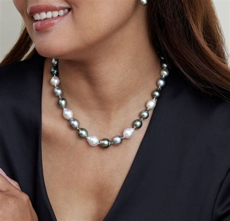 Mm Tahitian White South Sea Multicolor Baroque Pearl Necklace