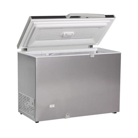 Congélateur coffre avec couvercle plein battant aspect inox 220 litres