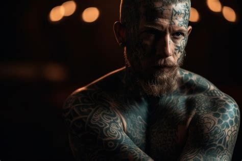 Premium Ai Image Tattooed Man Close Up Portrait