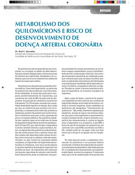 PDF METABOLISMO DOS QUILOMCRONS E RISCO DE Departamentos Cardiol Br