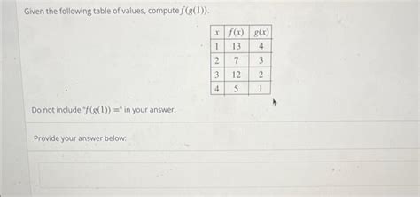 Solved Given The Following Table Of Values Compute F G Chegg