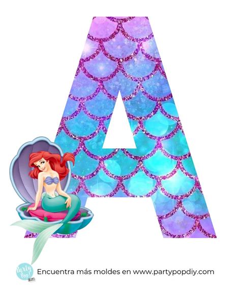 The Letter A Is Made Up Of Mermaids And Bubbles With An Image Of Ariel