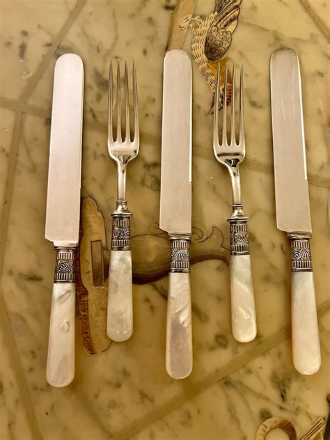 Set Of 12 Victorian Era Sterling Silver Pearl Handled Knives And Forks